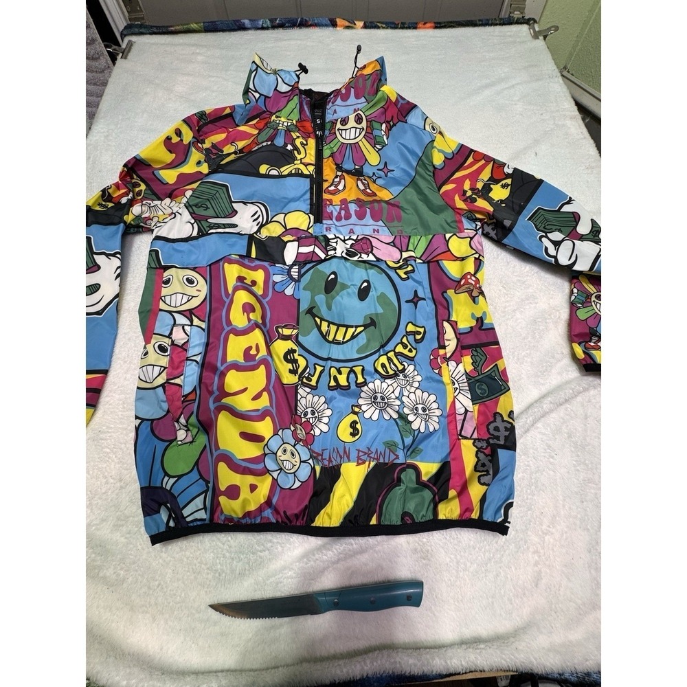 Reason Brand Mens Graffiti Print Half‎ Zip Windbreaker Jacket Multicolor Size M